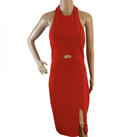 cad Dresses & Skirts - Red Halter Cutout Midi Dress Side Slit‎ Evening Formal Size Small
